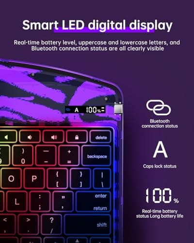 Clear Keyboard Case for iPad Air 13 Inch (M4/M3/M2, 2026/2025/2024) & iPad Pro 12.9 Inch (6th/5th/4th/3rd Gen), 7-Color Backlit Keyboard with Touchpad, 360° Rotating Stand, Pencil Holder, Purple - Thumbnail 6