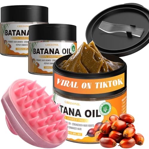 GREEONIL Raw Batana Oil with Scalp Massager Hair Brush for Hair Growth, Organic and Natural Dr Sebi Raw Batana Oil for Men Women, Prevents Hair Loss, Eliminate Frizzy, Damaged and Split Ends, 3 Pack - Image 1
