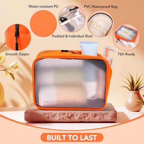 Idcymoul Travel Toiletry Bag 5-Piece Kit, Hanging Toiletries Bag+TSA Approved Cosmetic Bag+Jewelry Bag+ Brush Bag+Cable Bag, Professional Travel Essentials Accessories Organizer for Women - Orange - Thumbnail 6