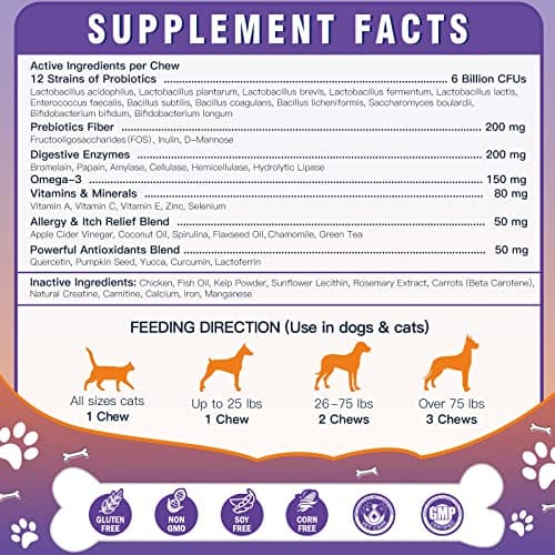 Probiotics for Dogs, Freeze-Dried Dog Probiotics and Digestive Enzymes, Plus Omega-3 for Itchy Skin, 3-in-1 Prebiotics for Digestive Health, Dog Vitamins and Supplements for Immune Health, 120 Bites - Thumbnail 6