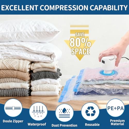 ZoeEnjoyLife,Vacuum Storage Bags with Electric Pump, 12 Pack (2 Roll-Up,3 Small,3 Medium,2 Large,2 Jumbo), Heavy Duty PA+PE Space Saver Bags for Clothes, Bedding, Home & Travel - Thumbnail 2