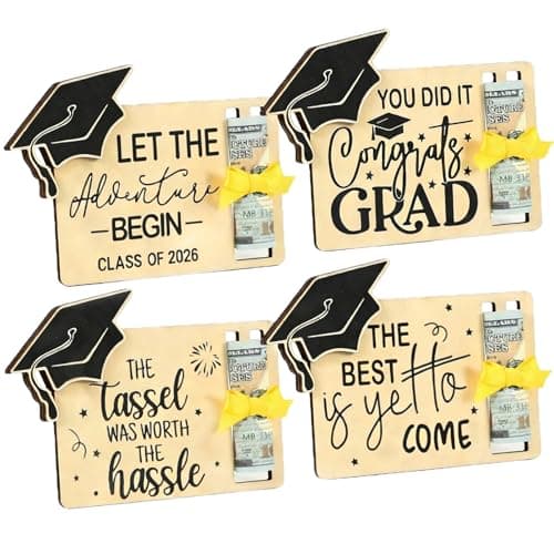Class of 2026 Graduation Money Holder (4pcs), Atarvana Wooden Cash Gift Box Envelope for High School College University Graduates 2026 - Graduation Present for Him, Her, Men, Women, Boys, Girls - Image 1