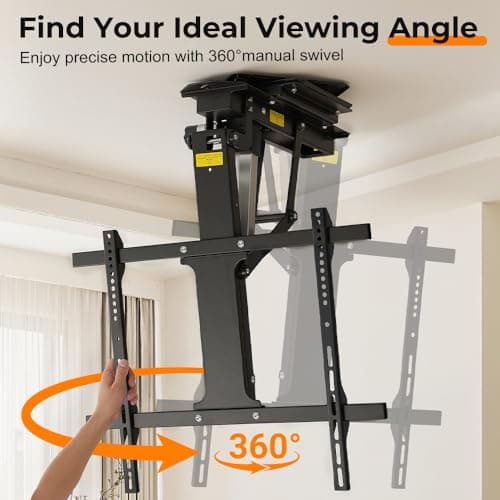 360° Manual Swivel Electric Flip Down TV Mount for 32–75 Inch Flat/Curved Screens, Remote Control, 0–80° Electric Tilt, for Living Room, Bedroom, and Patio - Thumbnail 5