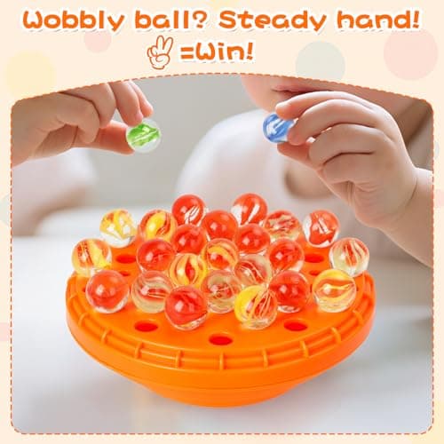 Marble Balance Game - 50 Colorful Marbles with Built-in Storage, Fun Family Challenge for 1-4 Players, Educational Toy for Kids & Adults, Perfect for Parties, Travel & Birthday Gifts (Pumpkin Orange) - Thumbnail 4