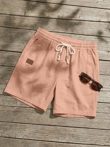 JMIERR Men's Casual Cotton Linen Shorts - Drawstring Summer Beach Stretch Golf Dress Short 5 inch Polo Shorts with Pockets Elastic Waist,3XL,B Pink - Thumbnail 4