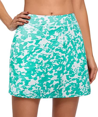 CHICHO Women's Athletic Skirt Tennis Skort with Pockets Golf Skirts Sun Protection Workout Running Sport Skorts (Mint Green White, L) - Thumbnail 2