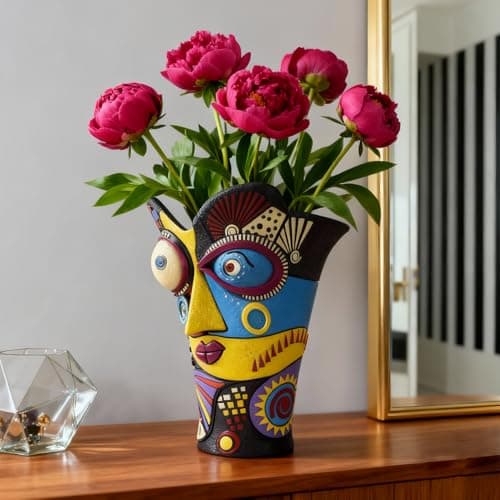 U WONDERFUL Face Vase - Flower Vase Unique, Funny Cool Abstract Art Decorative Vase/Flower Pot, Colorful Large Flower Vase for Home Living Room Office Book Shelf - Thumbnail 6