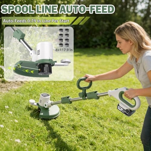 21V 3-in-1 Cordless Weed Eater-Weeding/Trimming/Lawn Mower, with 8 Replace Auto Line Feed, Electric Grass Trimmer for Garden, Lawn, 120 Mins of Non-Stop (2 * 4.0 mAh Battery & Charger Included) - Thumbnail 6