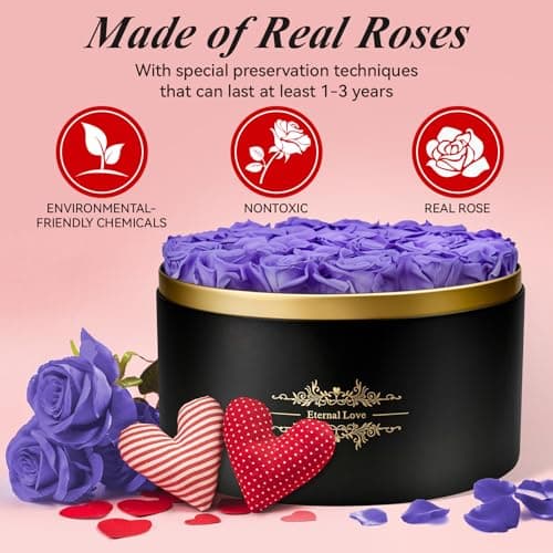 Jibeufi 33 Preserved Flowers Roses Forever in a Box Gifts for Her Delivery Prime Birthday, Anniversary, for Women, Mom, Girl Friend (Purple) - Thumbnail 4