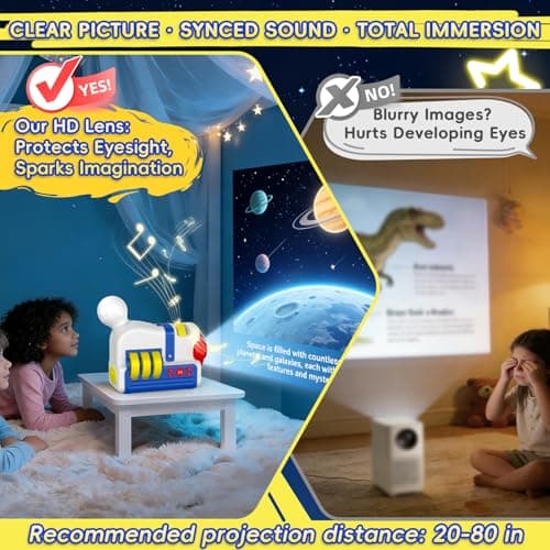 YEQOO Story Projector for Kids, Educational Story Dream Machine with 32 Stories & 4 Science Cartridges, Audio Books for Toddlers, Night Light & White Noise, Bedtime Story Player - Thumbnail 3