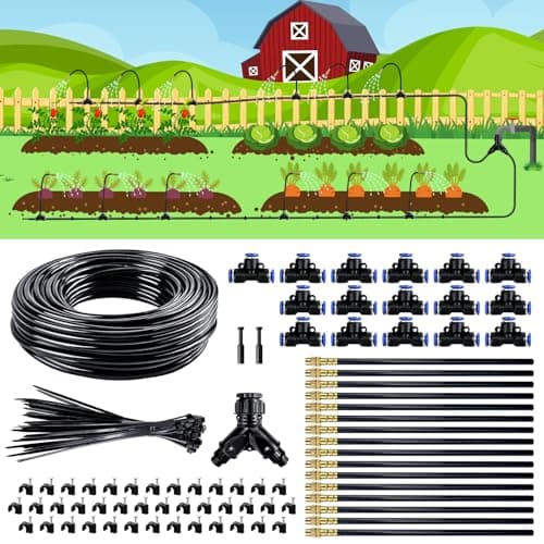 Drip Irrigation System,100 Ft Quick-Connect Garden Sprinkler Kit with 16pcs 360° Adjustable Nozzles for Garden, Lawn, Greenhouse, Raised Beds & Outdoor Plants - Image 1