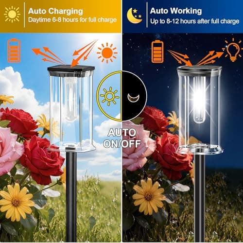 MAOKOT 12 Pack Solar Lights Outdoor,IP65 Waterproof Solar Pathway Lights Outdoor Garden Light, Solar Lights Pathways Cool White LED Landscape Lighting for Walkway, Driveway, Yard, Patio, Garden Decor - Thumbnail 4