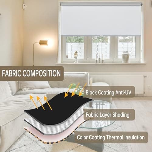 Changshade Blackout Roller Shades for Windows，Noise Reducing Thermal Insulated Pull Down Window Blinds, Cordless Free-Stop Shade，Easy Install UV Protection Fabric Blind for Bedroom,White,29"W x 72"H - Thumbnail 4