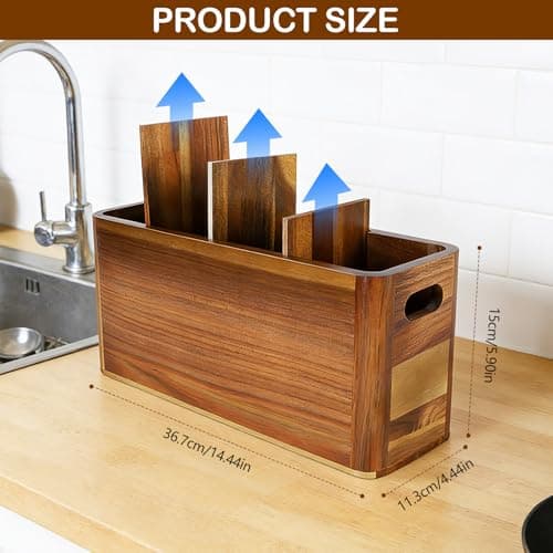 VLXXOI Large 4-Compartment Acacia Wooden Utensil Holder, Rustic Kitchen Counter Organizer, Extra Large Wood Storage Container for Cooking Utensils and Silverware - Thumbnail 2