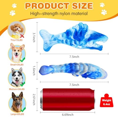 BoYoYo Tough Dog Toys for Aggressive Chewers 2 Pack, Indestructible Dog Toys to Keep Them Busy, Beef Flavor, Nylon Dog Chew Toys for Small, Medium and Large Dogs, Blue & Green - Thumbnail 2