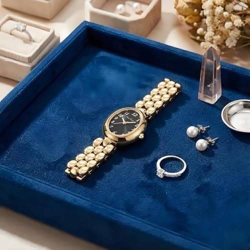 Diaofendi Women’s Gold Quartz Watch Updated Small Luxury Wristwatch with Stainless Steel Band, Stylish Casual Bracelet, and Included Tools (Gold-Black Surface) - Thumbnail 2