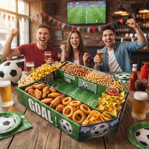 Soccer Food Serving Tray Soccer Party Supplies Decorations Kits 24.6"×15.7" Large Sport Snack Plates Stadium Charcuterie Box 2026 Soccer Event Party Sport Birthday Celebration Table Centerpiece Favor - Thumbnail 4