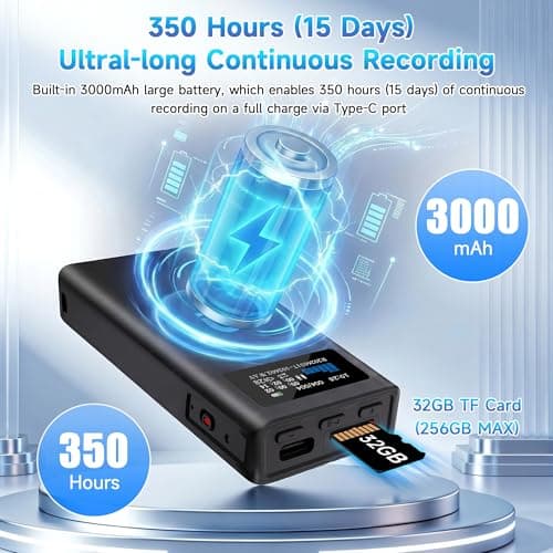 Volorful 32G Magnetic Voice Activated Recorder, 3000mAh-350Hrs Battery Time - Thumbnail 3