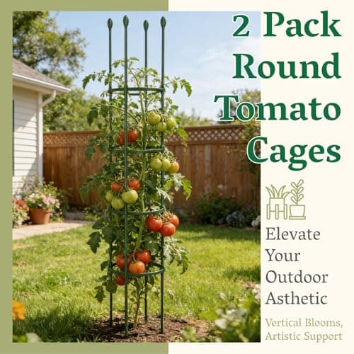 2 Pack Heavy Duty Round Tomato Cage | 63 Inch Rustproof Steel Core Plastic Coated Garden Tomato Trellis | Metal Large Plant Support for Tomato, Cucumber, Beans, Flowers, Vegetables Indoor Outdoor - Thumbnail 2