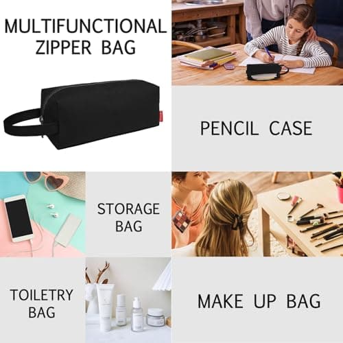 Fmeida Pencil Case Pouch - Water Resistant Pencil Pouch Portable Pencil Bag Simple Office Stationery Pouch with Handle Back to School Supplies - Black - Thumbnail 6