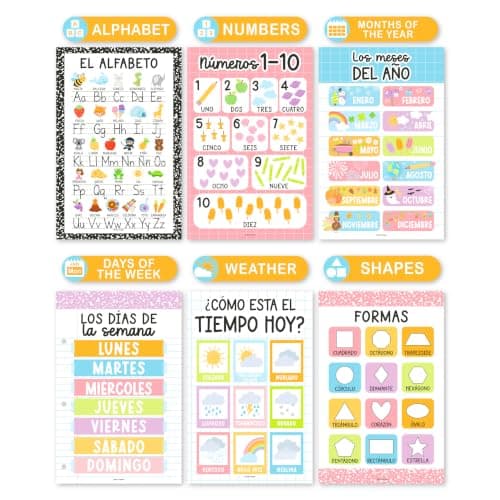Hadley Designs Spanish Posters for Classroom - 12 Spanish Classroom Decorations, Laminated Educational Posters for Toddlers, Carteles Educativos en Español, Pastel Bilingual Homeschool Essentials - Thumbnail 4