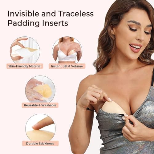 UOTJCNR Ultra Boost Sticky Bra Pads Inserts, Double Sided Adhesive Push Up Padding Inserts for Women’ Bras Bikini Swimsuits Beige - Thumbnail 4