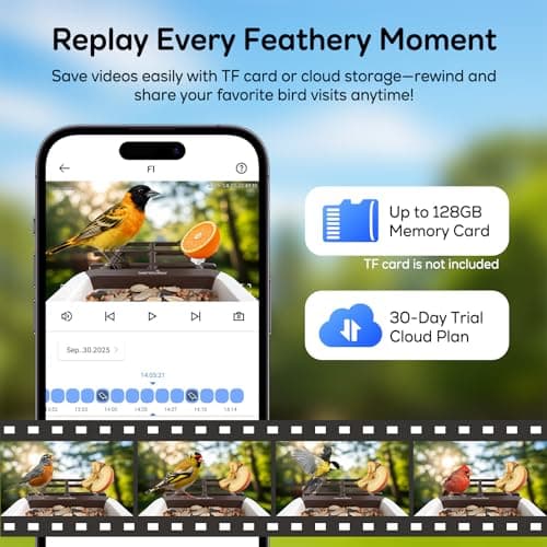 wansview Bird Feeder with Camera-Smart Bird Feeders for Outdoors Solar Powered, Birdhouse with Cam & Instant Alert, 2K Live Video, AI Identify Species, Ideal Gift for Tech Lovers, F1, Brown, 2.4G WiFi - Thumbnail 6
