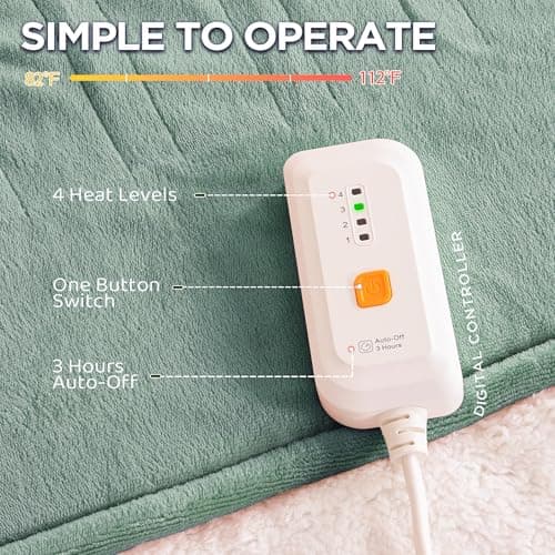 Templewet Heated Blanket Electric Throw 50" x 60" -Heated Throw Blanket with 4 Heating Levels & 3 Hours Auto Off,Machine Washable,ETL & FCC Certification(Lake Green) - Thumbnail 2