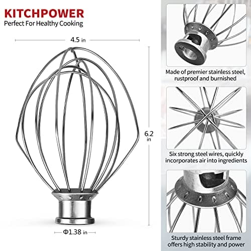KITCHPOWER K45WW Wire Whip Attachment for Tilt-Head Stand Mixer for KitchenAid Stainless Steel Egg Cream Stirrer, Flour Cake Balloon Whisk - Thumbnail 4