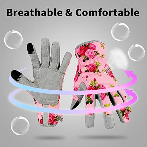 YRTSH Leather Gardening Gloves for Women, Flexible Breathable Garden Gloves,Thorn Proof Working Gloves for Weeding, Digging and Pruning, Medium, Pink - Thumbnail 6