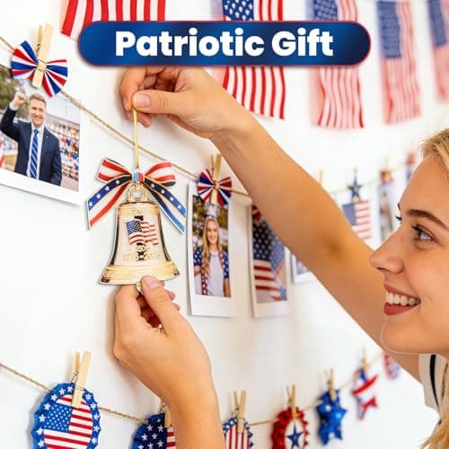 USA 250th Anniversary Bell Ornament, 2D Acrylic 1776 2026 Liberty Bell American Flag Decorations, America 250 Years Christmas Tree Ornaments for US Citizens - Thumbnail 4