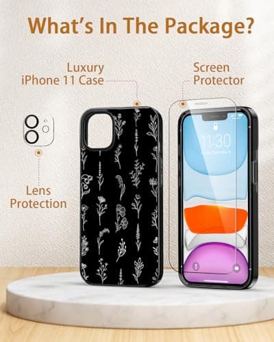 Sholbrak [3 in 1 Designed for iPhone 11 Case Cute White Flower Pattern Shockproof Protective for Women Girls Boy Phone Case Cover 6.1" Screen Protector + Camera Lens Protector【6.6ft Drop Protection】 - Thumbnail 6