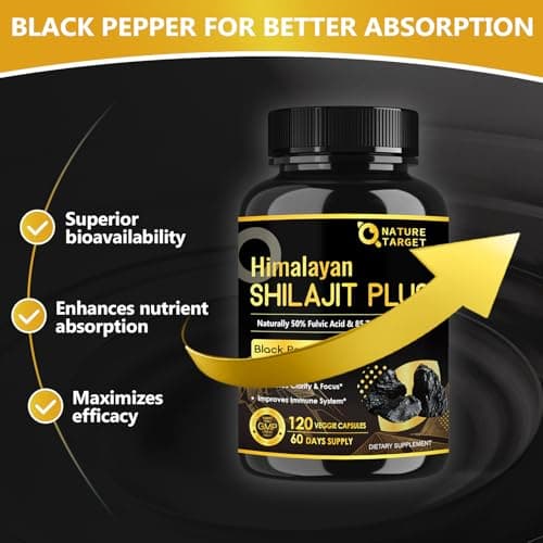 NATURE TARGET Shilajit | Shilajit for Men & Women | Fulvic Acid & Trace Minerals | 500mg Maximum Potency Better Than Shilajit Resin | 120 Capsules - Thumbnail 4