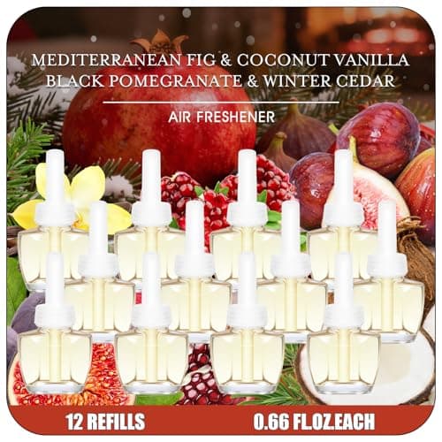 Plug In Air Freshener Refills, Mediterranean Fig, Black Pomegranate, Coconut Vanilla, Winter Cedar, 12 Pack, 7.92 Fl Oz Wall Plug In Refill, Compatible with Air Wick & Glade, Not for Glade Plus - Image 1