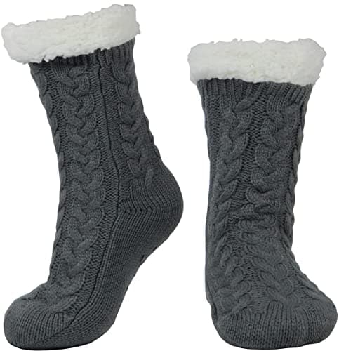 BenSorts Women's Slipper Socks with Grippers House Home Winter Warm Cozy Fuzzy Sherpa Non Slip grips Socks Comfy Soft Christmas Gift Grey - Image 1