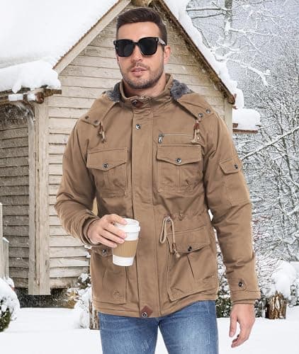 Zoofly Thermal Jackets for Men Cotton with Liner Snowboard Coats Warm wither Jackets Mens Windproof Khaki 3XL - Thumbnail 2
