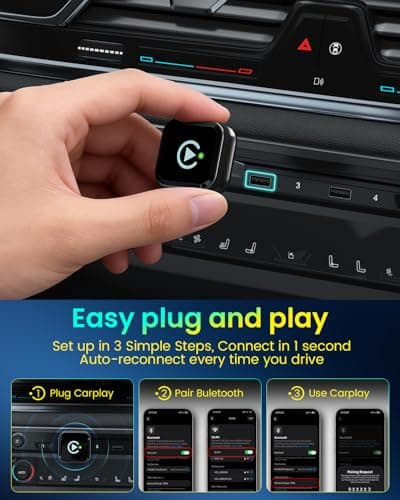 2-in-1 Wireless CarPlay & Android Auto Adapter 2026 Aluminum Wireless Car Play Dongle for Factory Wired Cars, 5.8GHz 5G WiFi No Lag, Plug and Play Auto Connect for iPhone iOS & Android (Black) - Thumbnail 3