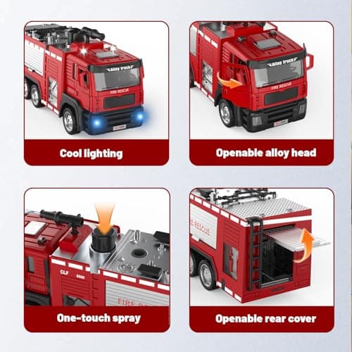 ADTHLIER 2 Pack Die-Cast Fire Truck 2 Pack, 1:50,Smoke Exhaust Water Spray Truck & Aerial Ladder Truck, with Lights & Sounds, for Kids 3-9 - Thumbnail 6