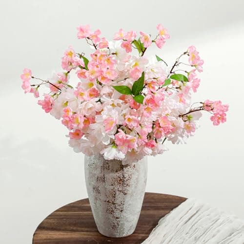 4 Pcs Artificial Cherry Blossom Branches, 27.6" Tall Artificial Silk Flowers Long Stem for Tall Vase, Realistic Fake Cherry Blossom Spring Decorations for Home Office Wedding Table Centerpiece Decor - Image 1