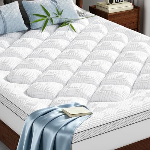 GHLPECYO 3 Inch Extra Thick King Size Mattress Topper, Cloud-Like Pillow Top Mattress Pad with Bamboo Viscose & Memory Foam Filling, 18‘’ Deep Pocket Bed Topper, Breathable Air Mesh Sides, White