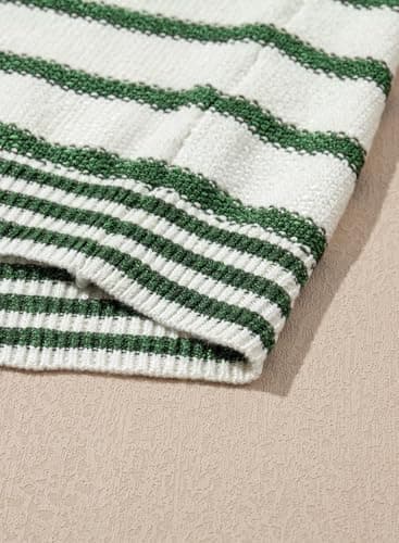 Dokotoo Striped V Neck Button Women Vest Open Front Short Sleeve Sweater for Women Fall Outfits for Women 2026 Winter Clothing Green X Large - Thumbnail 6