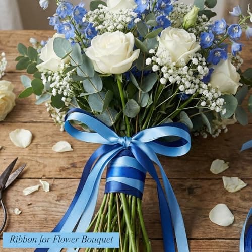 woric Double Faced Blue Ribbon 3/8 Inch x 5 Rolls Total 50 Yards, 10 Yd/Roll Craft Thin Satin Ribbon for Gift Wrapping Hair Bows Baby Bridal Shower Wedding Graduation Mother's Day Decoration - Thumbnail 6