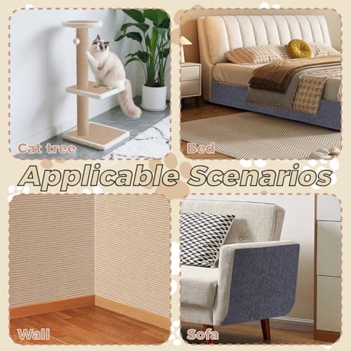huraty 2 Pcs Cat Scratching Mat, Trimmable Cat Scratchers Furniture Protector Scratching Pad Cover Replacement for Cat Climbing Post Tree Sofa Couch Wall, Beige 78.7"x15.8" - Thumbnail 6