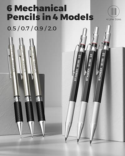 STAGEEK Mechanical Pencil Set with Case 34 Count, Drawing Pencils 0.5, 0.7, 0.9MM & 3PCS 2MM Sketching Pencils with 384PCS Lead Refills (6B 4B 2B HB 2H 4H Color) for Artist Drafting Drawing Writing - Thumbnail 2
