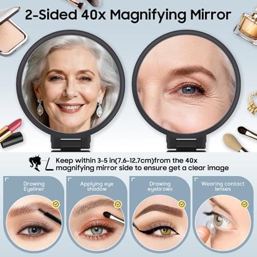 B Beauty Planet 40X Magnifying Mirror, Hand Mirror for Makeup, Double Sided with 40X/1X Magnification, Travel Essential, Portable Foldable for Desktop and Bathroom, Gift for Women, Black - Thumbnail 2
