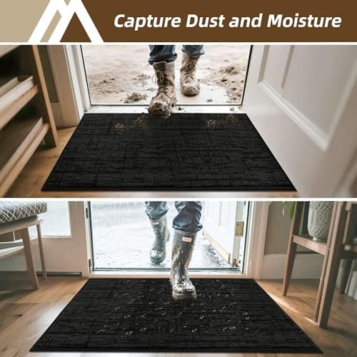 COSY HOMEER Door Mat 20" x 48" Non-Slip Washable Entryway Rug,Dirt Trapper Door Mat Indoor Entrance,Stain Resistant Absorbent Welcome Mats for Front Back Doormats and Wet Shoes,Black - Thumbnail 4