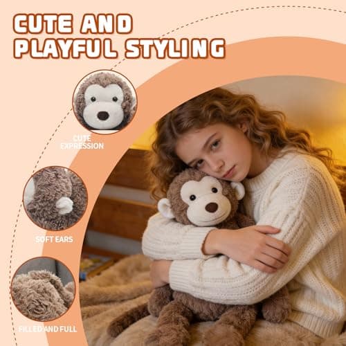 24" 3.2 Pounds Monkey Cute Weighted Stuffed Animals,Sensory Comfort Plush Throw Pillow Toy,Monkey Plush Toys for Stress Relief, Kawaii Plushies Hugging Toy Stuffed Monkey Gifts for Kids & Adults. - Thumbnail 4