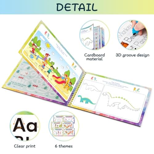 QianShouYan Magic Grooved Writing Practice Books, Grooved Handwriting Practice for Kids 3+, Preschool Learning Activities (6 Books with Pens) - Thumbnail 5