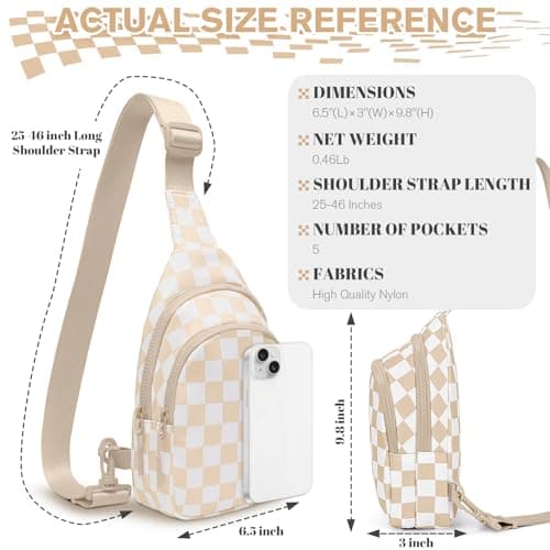 WOOMADA Checkered Women's Sling Bag - Stylish Small Backpack Crossbody Chest Bag & Fanny Pack Purse - Thumbnail 3
