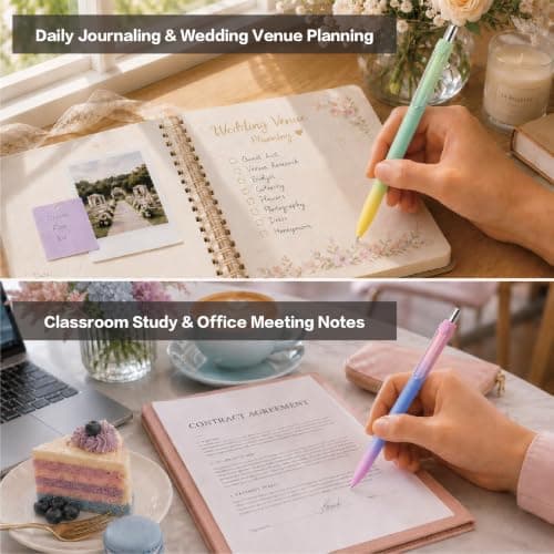 WY WENYUAN Cute Pens, Pastel Ballpoint Pens Bulk, Fine Point Smooth Writing Pens, Colorful Pens, Black Ink 1.0 mm Journaling Pen, Office Supplies for Women & Men, Note Taking - Thumbnail 6